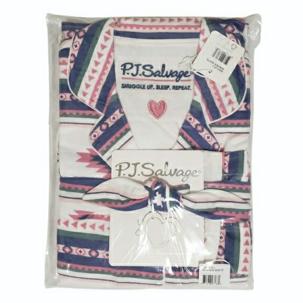 PJ Salvage Flannel Pajama Set Women Large Winter White Pink NWT
